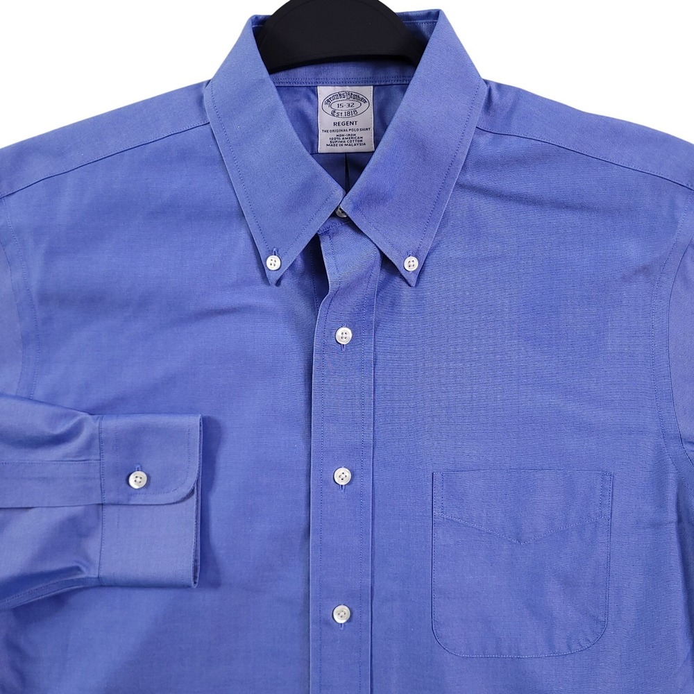 Brooks Brothers Dress Shirt 15 32 Regent Non Iron Blue Pinpoint Oxford Supima